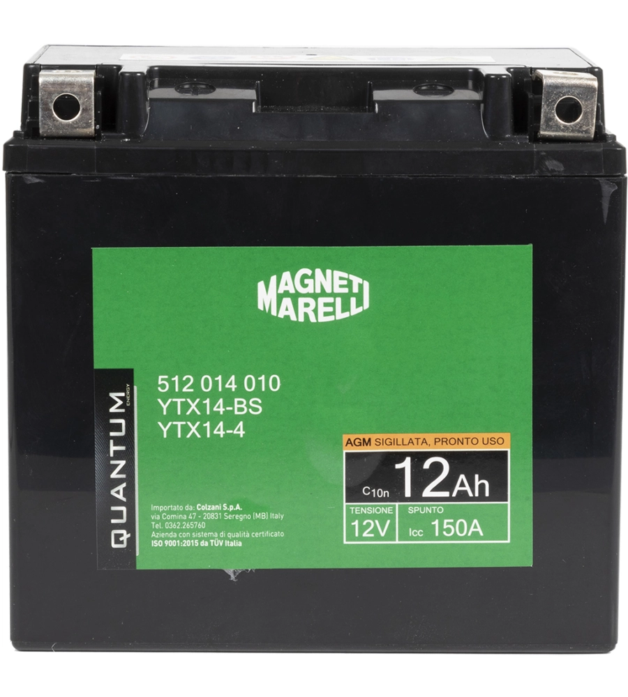 MAGNETI MARELLI BATTERIA MOTO E SCOOTER 12AH 12V 150A TECNOLOGIA AGM SIGILLATA POLO POSITIVO SINISTRO